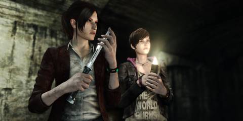 Claire obtaining a knife and Moira obtaining a flashlight in Resident Evil Revelations 2