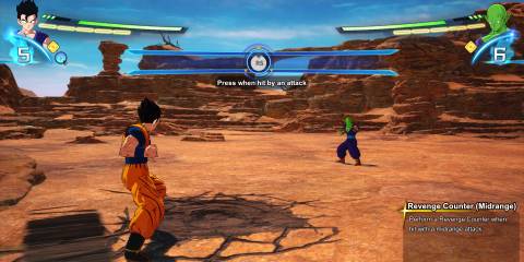 A screenshot of Dragon Ball Sparking Zero showing how to perform the Revenge Counter
