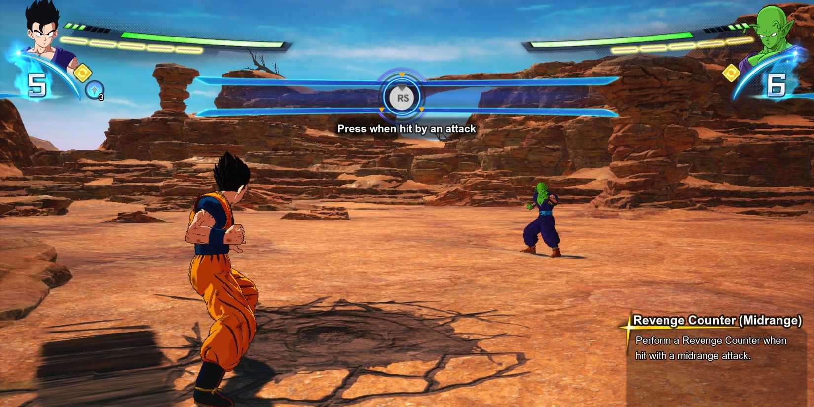 A screenshot of Dragon Ball Sparking Zero showing how to perform the Revenge Counter