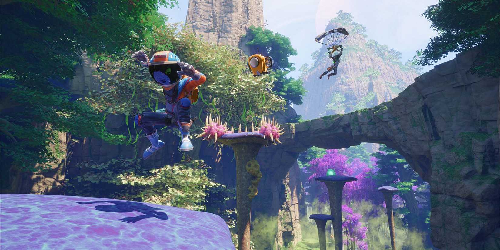 Revenge Of The Savage Planet jumping on mushroom