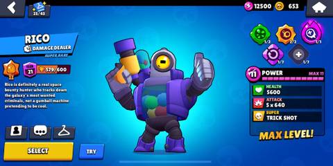 Rico on a blue background in the Brawl Stars menu