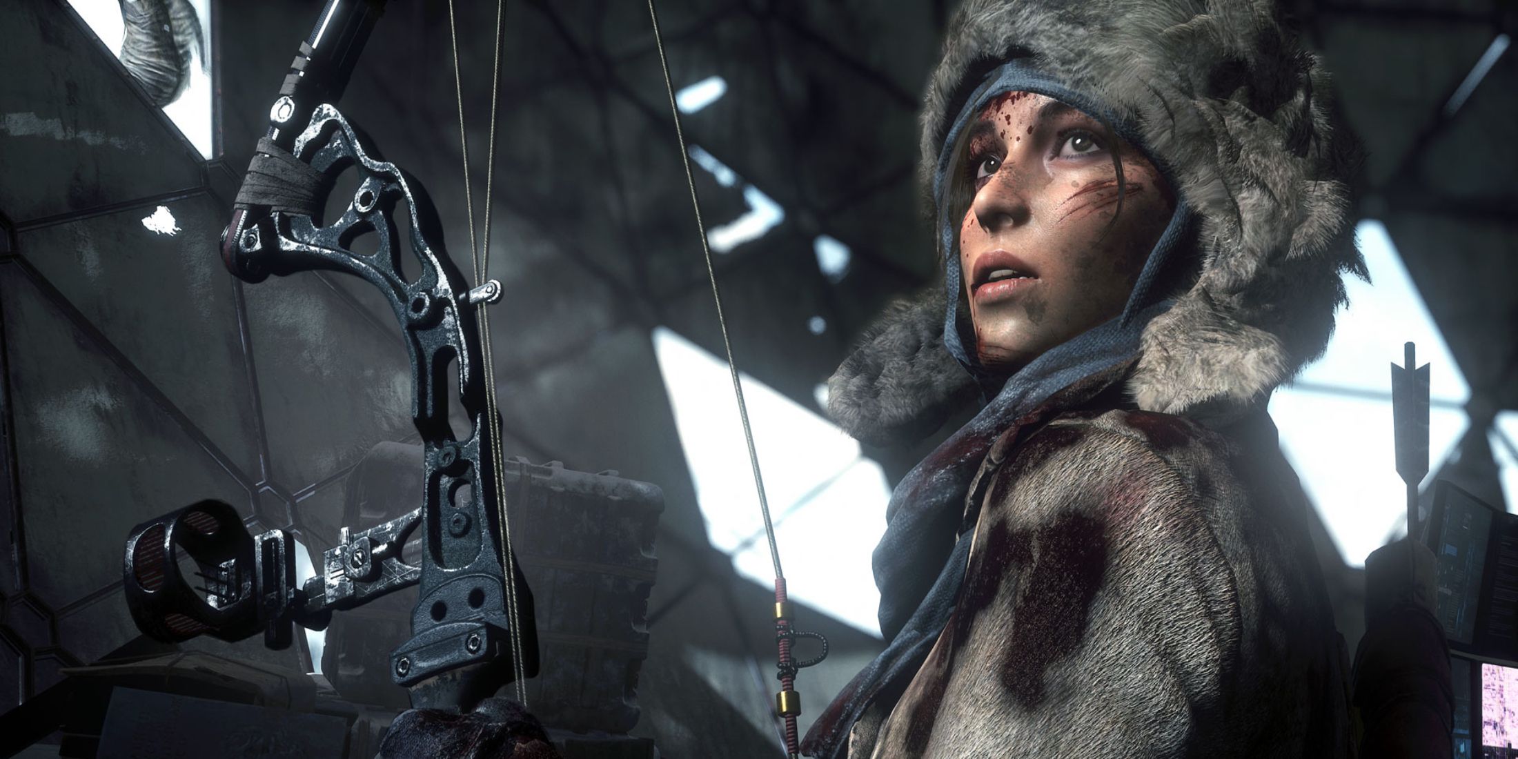 Lara Croft holding a bow and arrow 