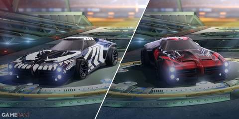 Split-image showcasing Haunted Hallows Rewards in Rocket League