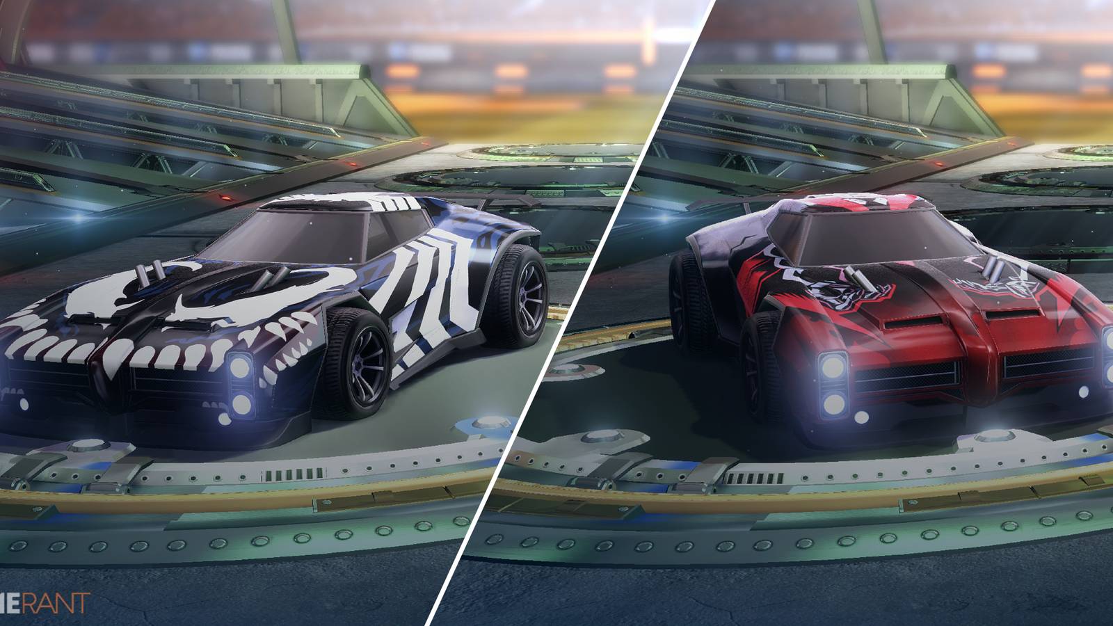 Split-image showcasing Haunted Hallows Rewards in Rocket League