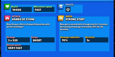 Rosa stats on a blue background in Brawl Stars