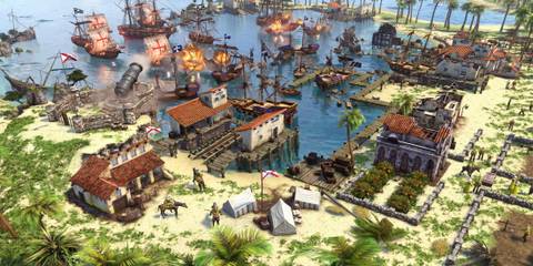 Naval battle and coastal settlement in Age of Empires 3