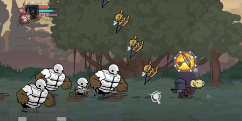 Killer Beekeeper using Bee Rain against giant skeletons in Castle Crashers