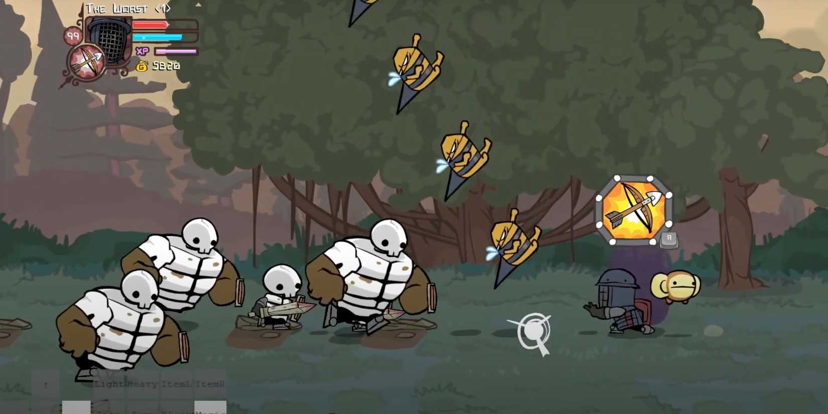 Killer Beekeeper using Bee Rain against giant skeletons in Castle Crashers
