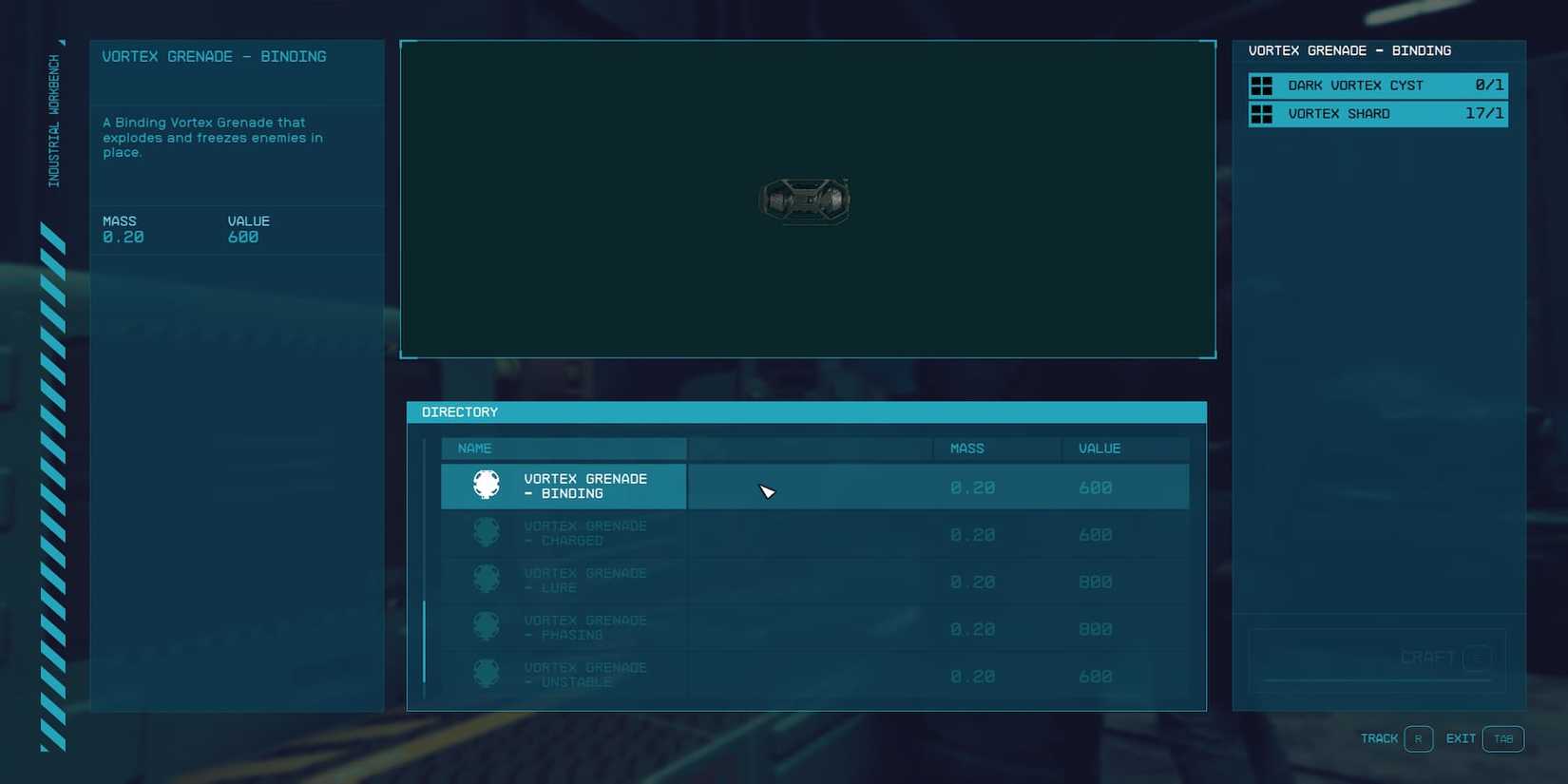 The Crafting Recipe For Vortex Grenades In The Menu