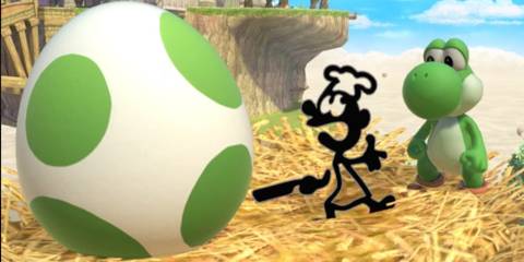 yoshi and mr game & watch with egg