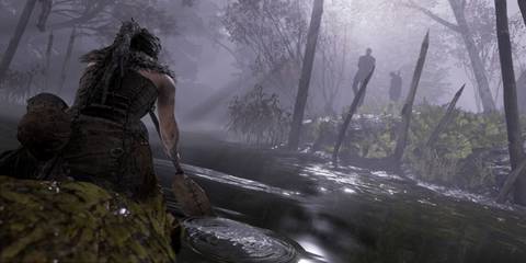 Senua Paddles In A Canoe Among A Foggy Forested Setting-1
