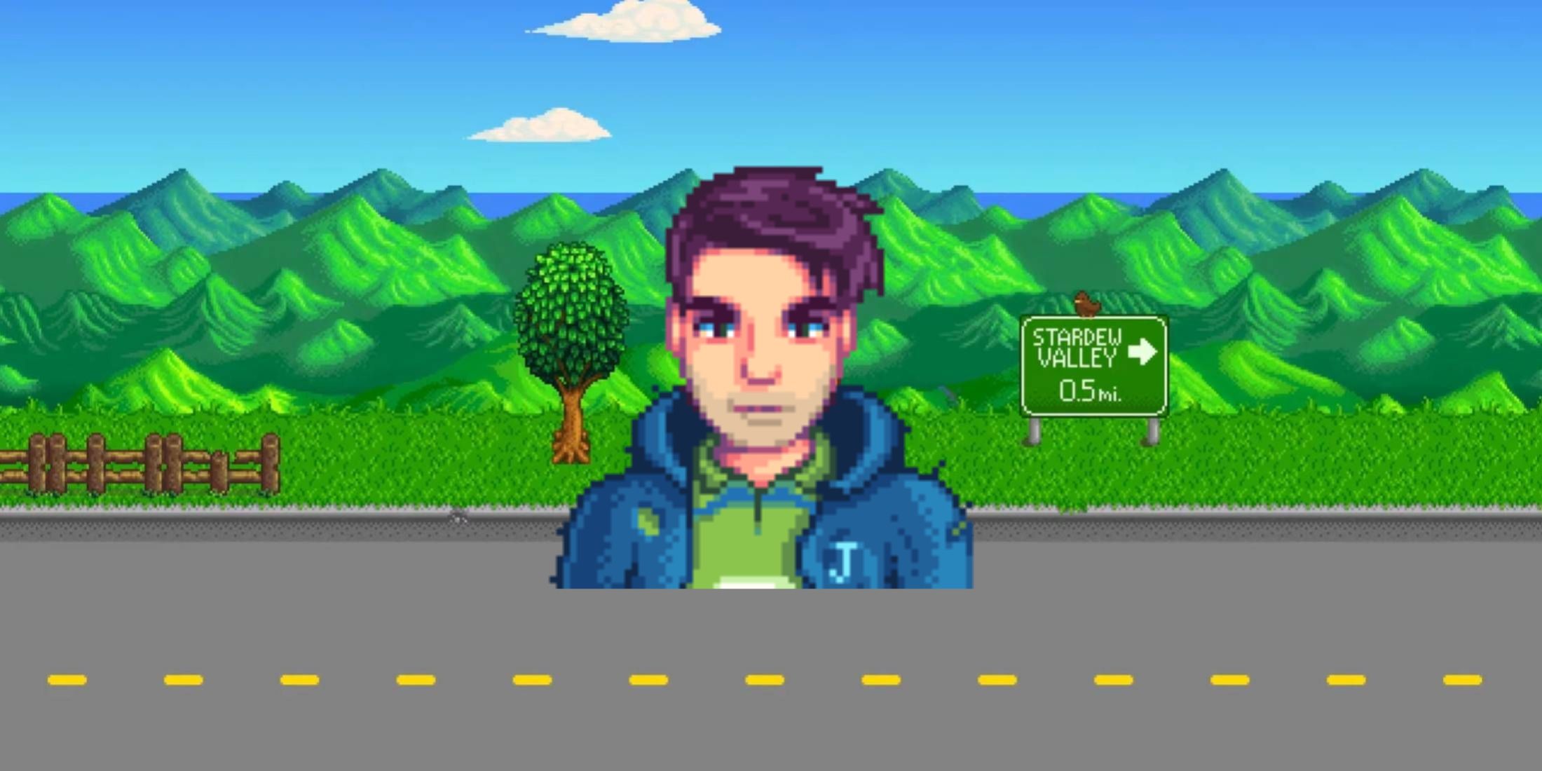 stardew valley - shane portrait on stardew background