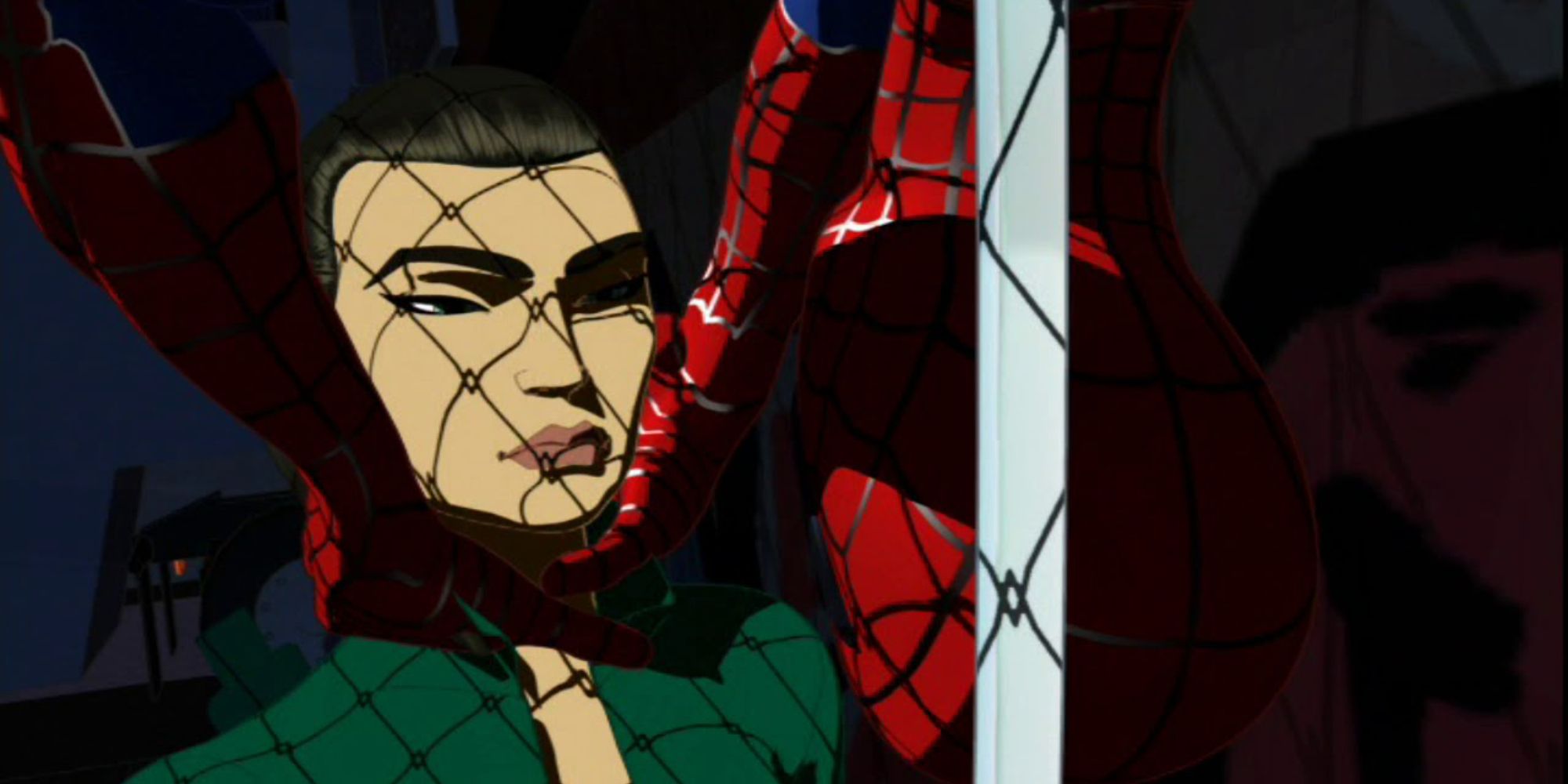 Shikata being held by Spider-Man