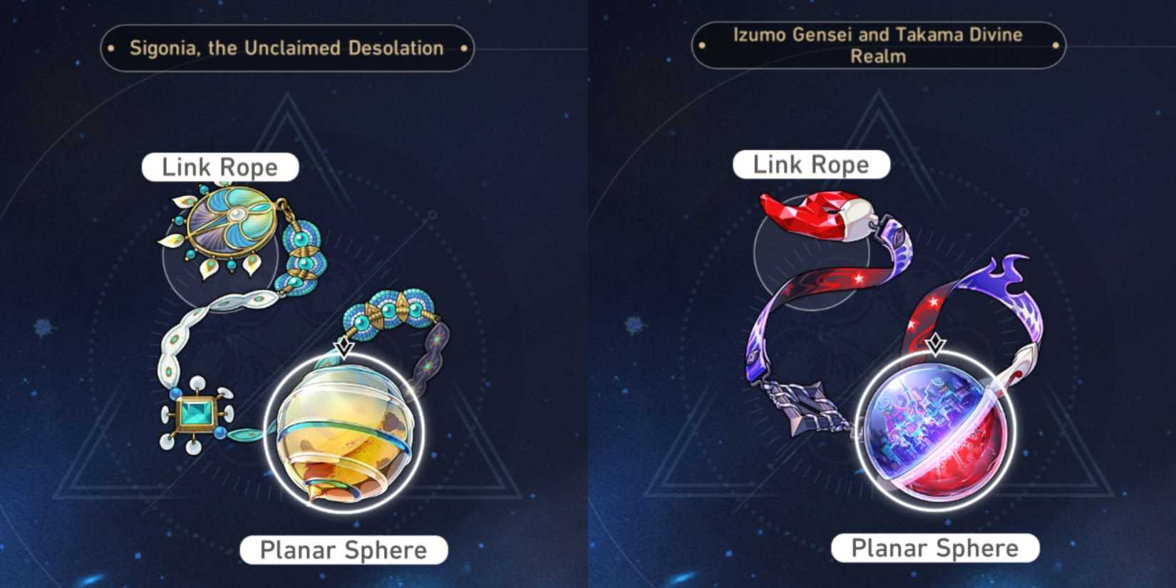Honkai: Star Rail Sigonia, The Unclaimed Desolation Izumo Gensei And Takama Divine Realm Planar Ornaments