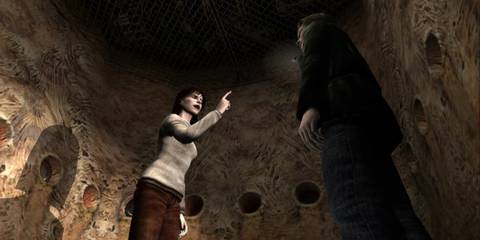 Silent Hill 2 - Angela pointing a finger at James 