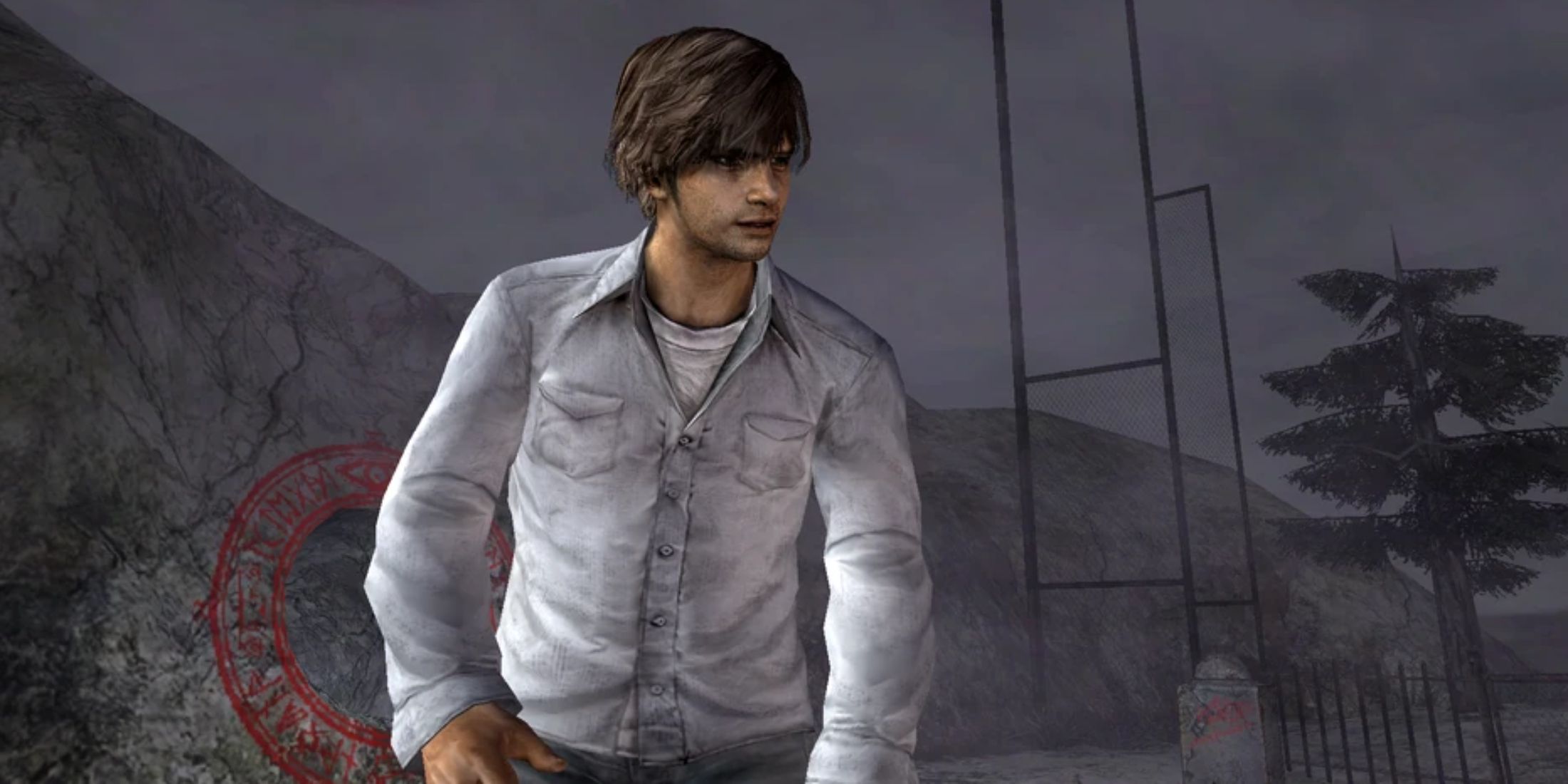 Henry Townshend standing in a street in Silent Hill