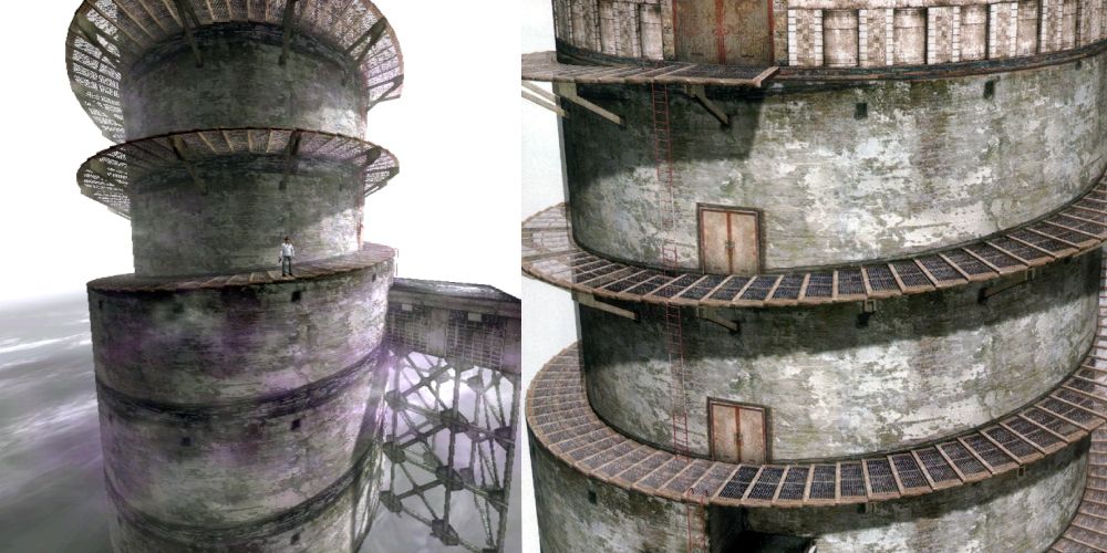 Silent Hill 4_ The Room Water Prison exterior split image