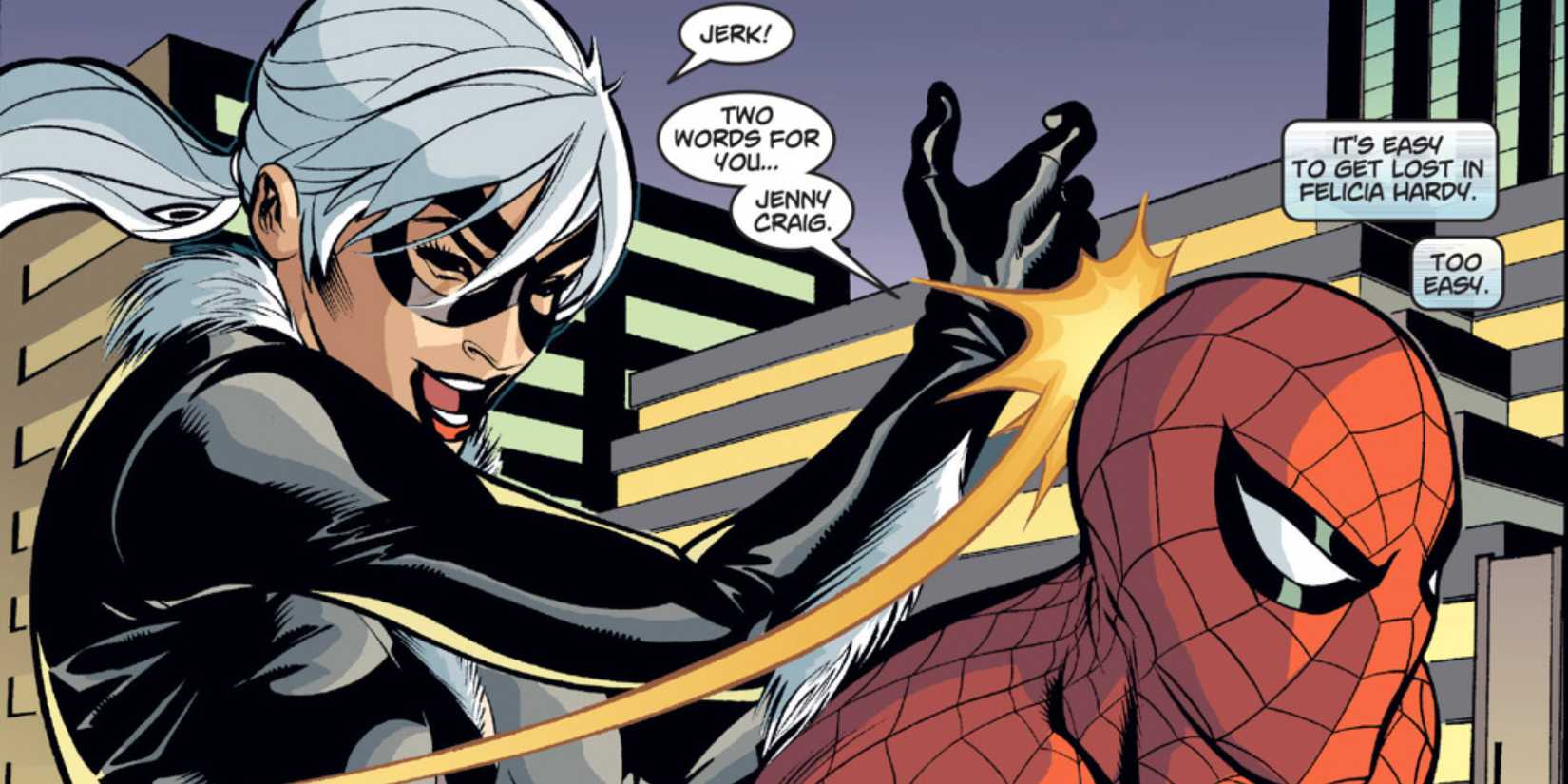 Black Cat smacking Spider-Man