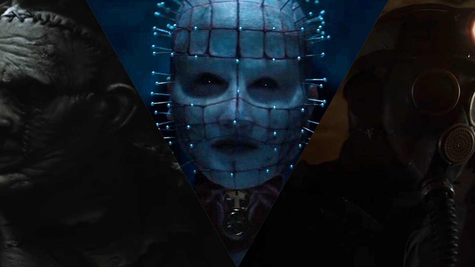 Split image of Leatherface, The Hell Priest, and Harry Warden