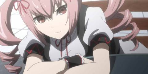 STEINS;GATE ELITE girl with pink hair stairs forward with a frown