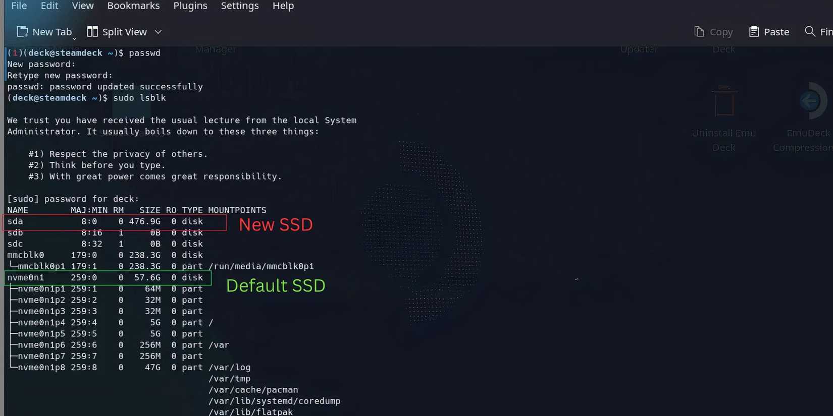Cloning SSDs via Steam Deck Terminal