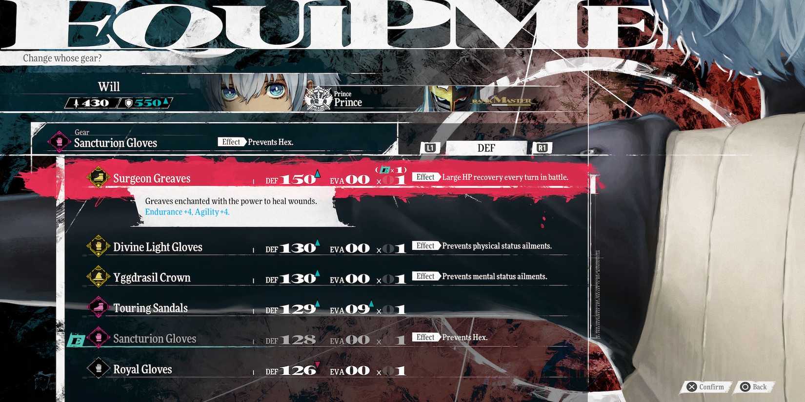 Surgeon Greaves armour in Metaphor ReFantazio