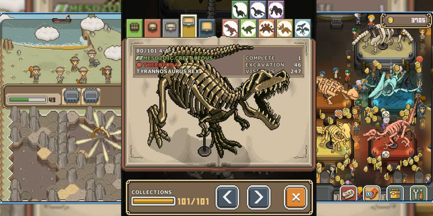 tap dig my museum curation fossil excavation pixel art