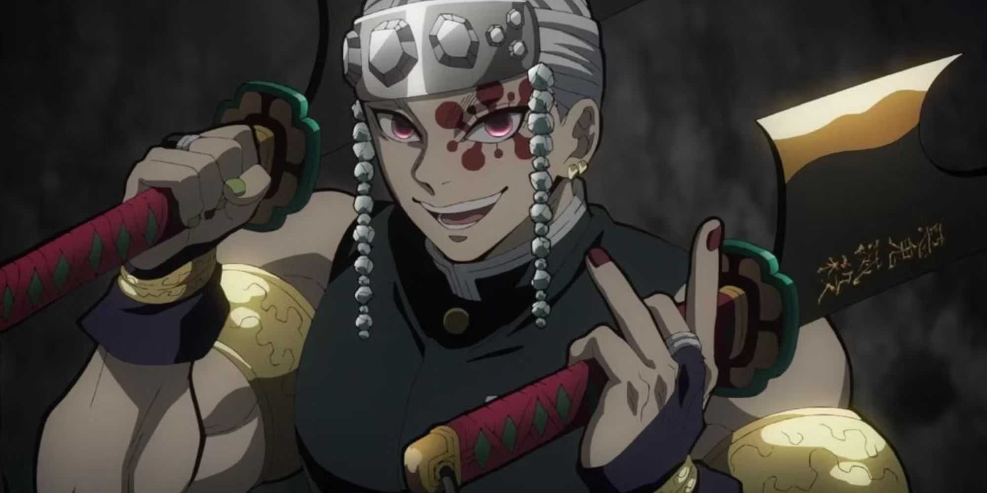 Tengen Uzui prepares to use Sound Breathing in Demon Slayer