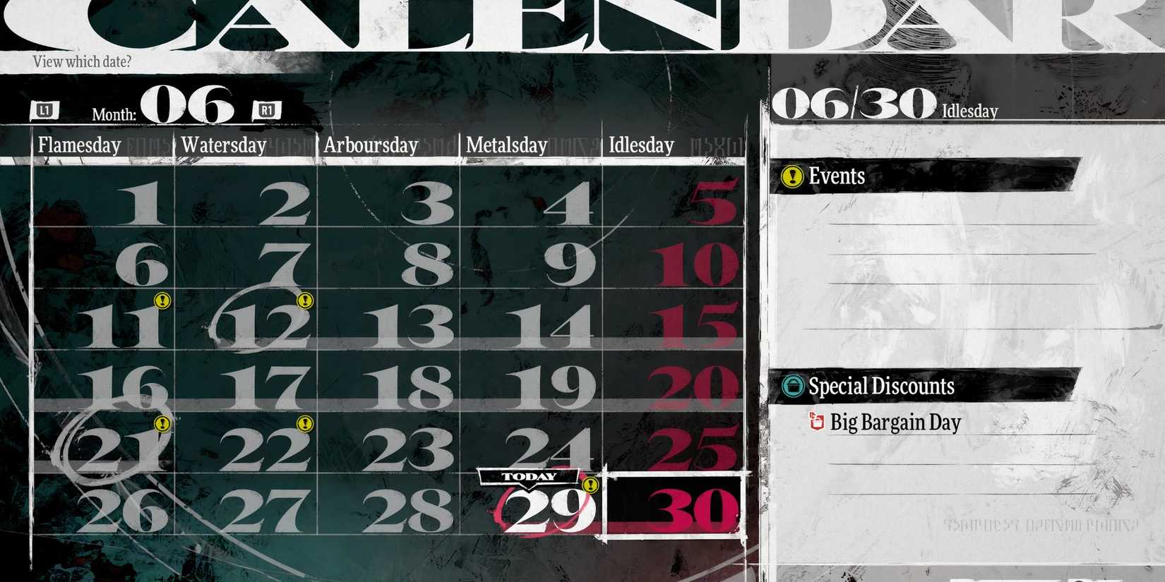 The calendar in Metaphor ReFantazio