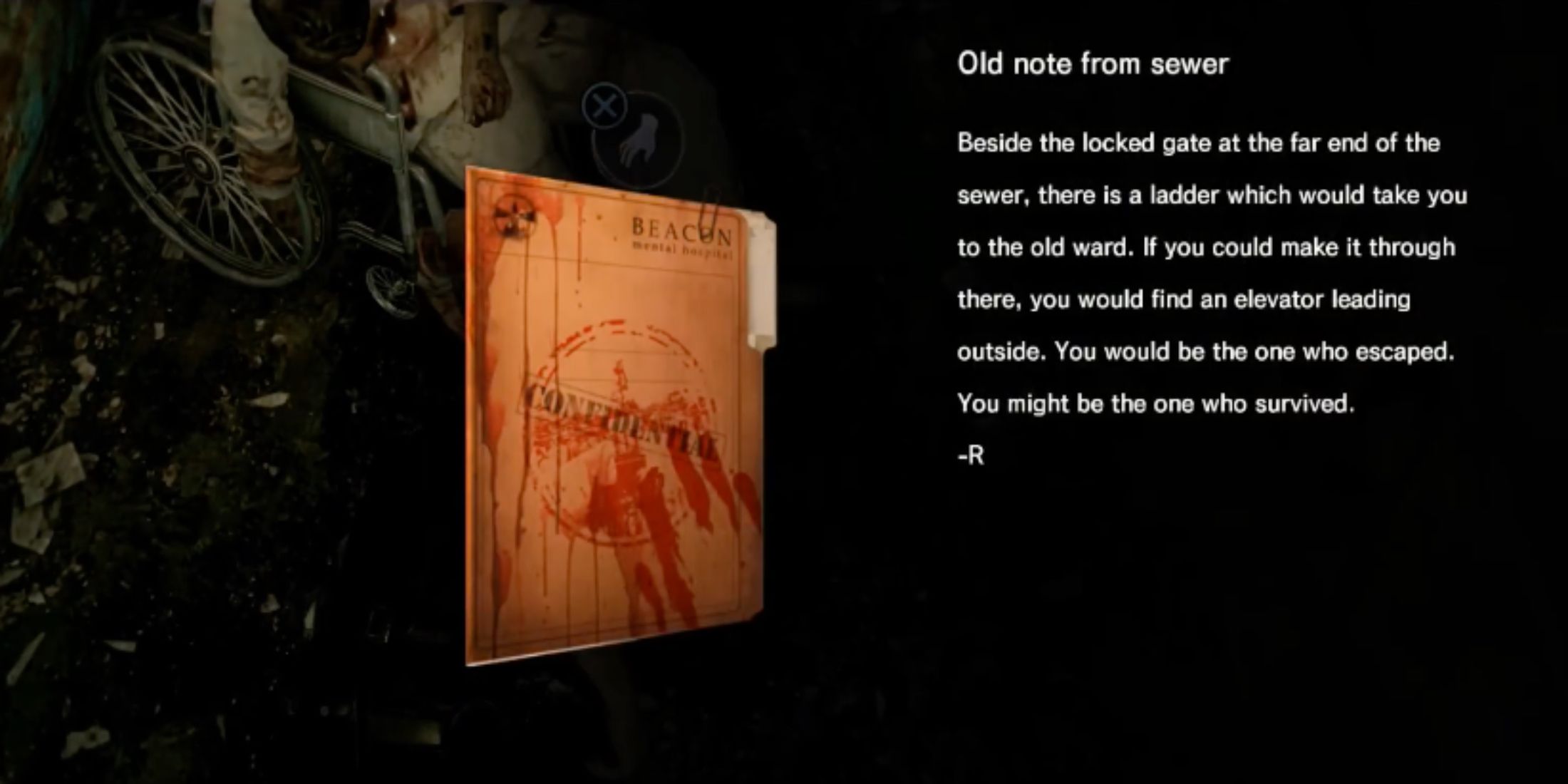 The Old Note from the Sewer from The Evil Within