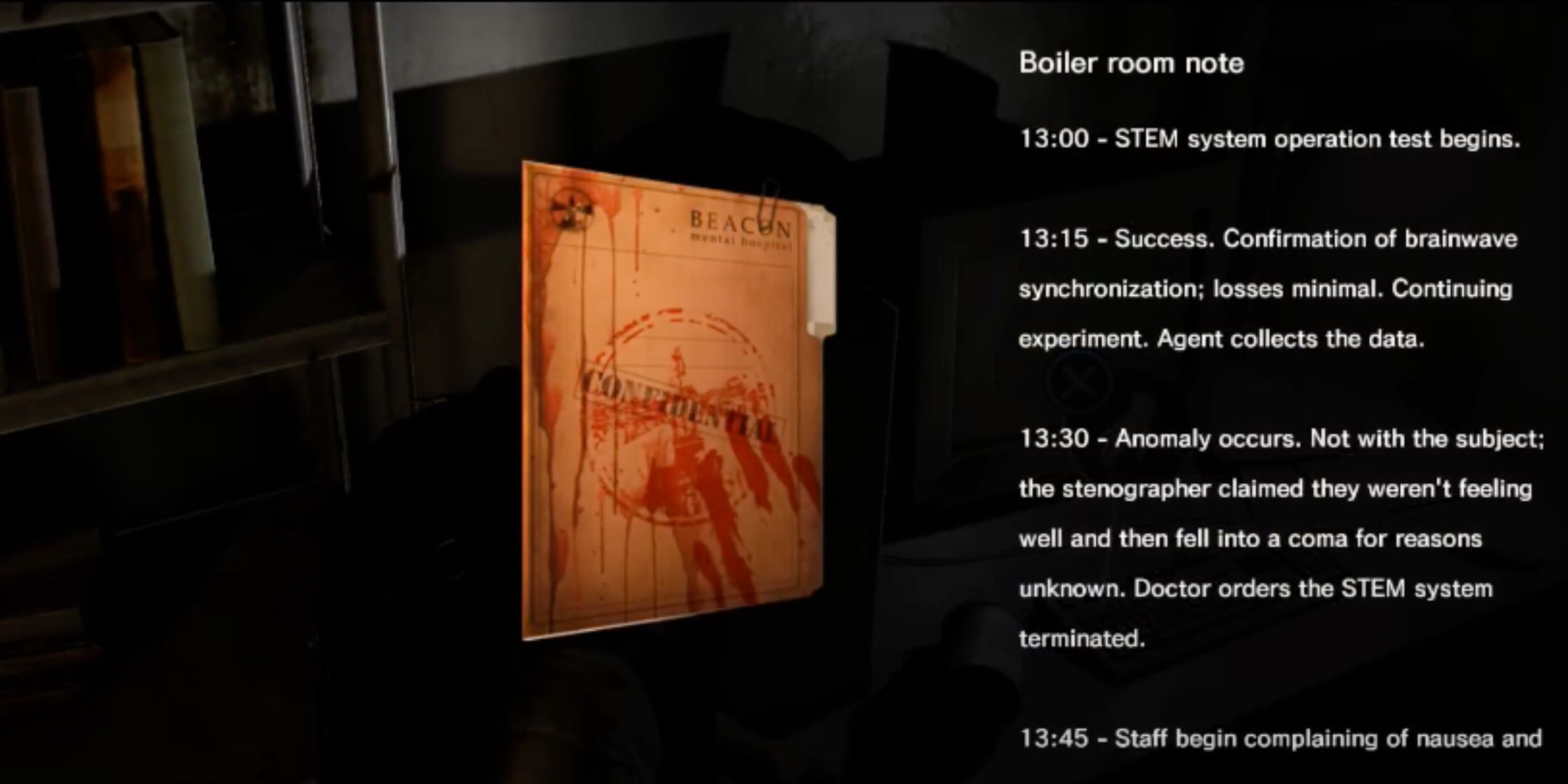 The Boiler Room note from The Evil Within