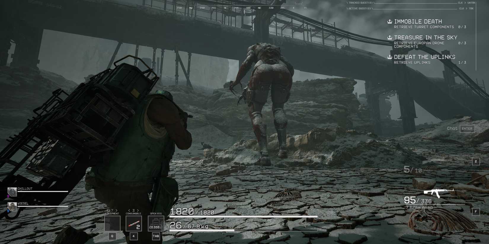 The player creeping up on one of the female mechs