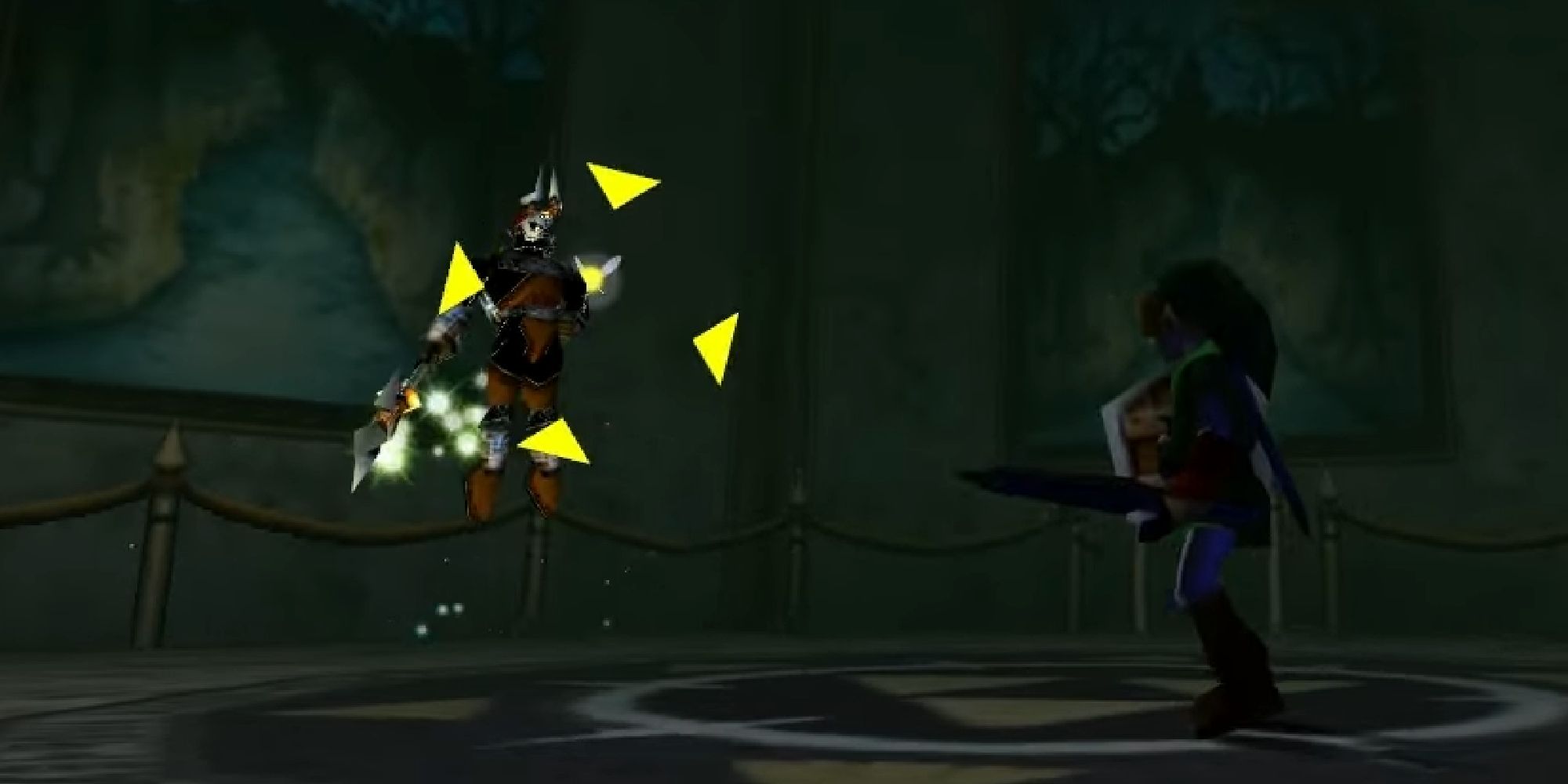 Link fighting Phantom Ganon in The Forest Temple in The Legend Of Zelda: Ocarina Of Time