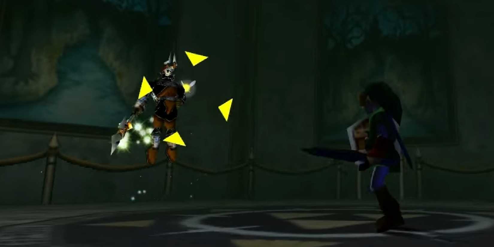 Link fighting Phantom Ganon in The Forest Temple in The Legend Of Zelda: Ocarina Of Time