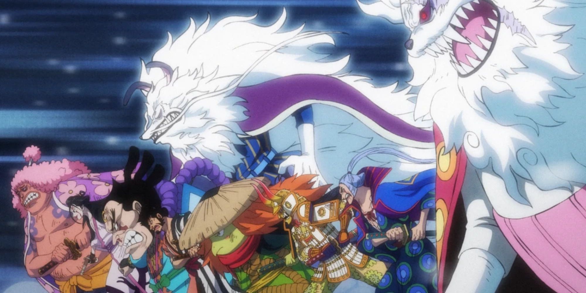 The Nine Red Scabbards face off against Kaido.