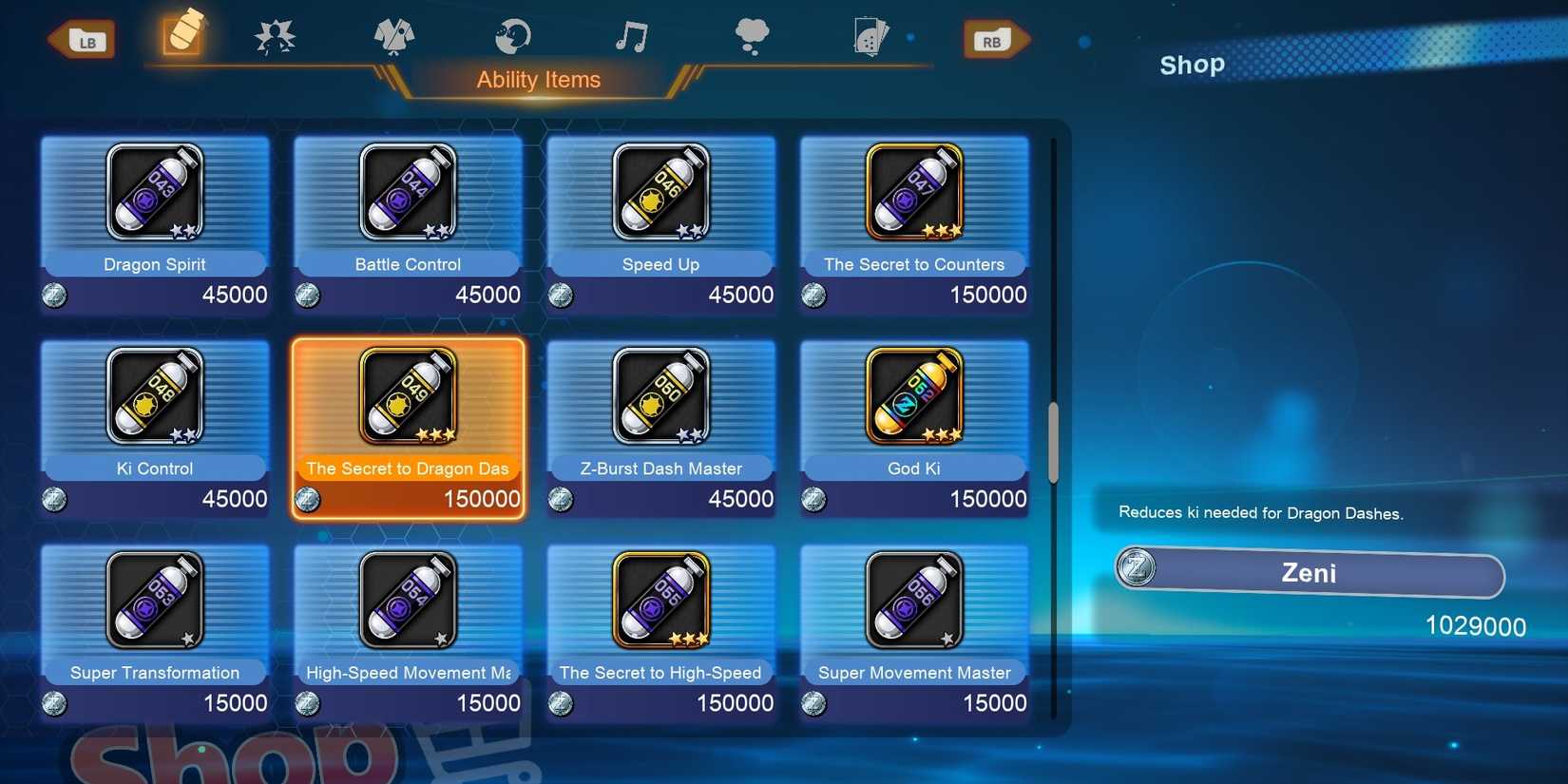 A screenshot of Dragon Ball Sparking Zero showing the The Secret To Dragon Dashes capsule