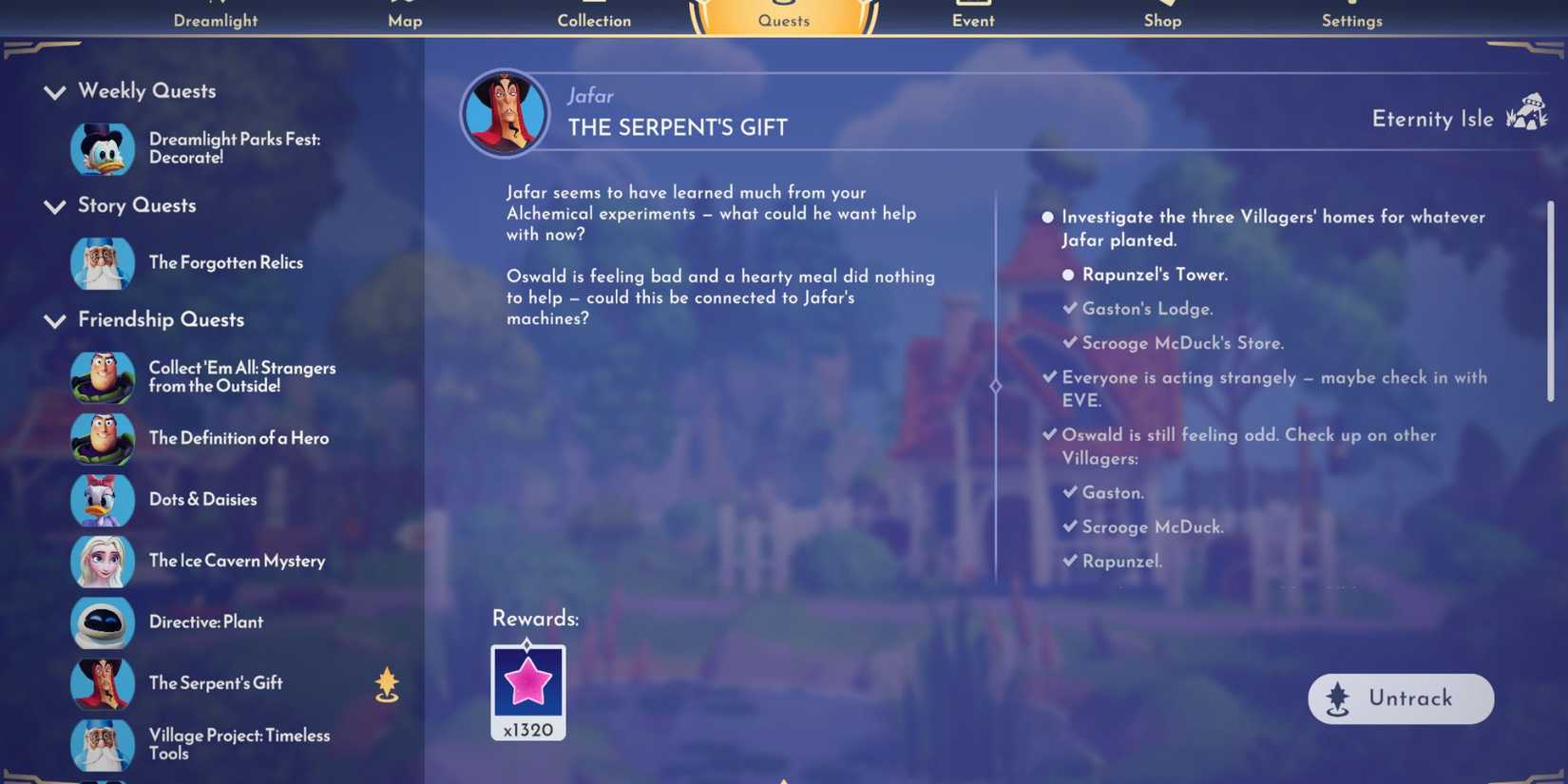 the serpent's gift quest description dreamlight valley