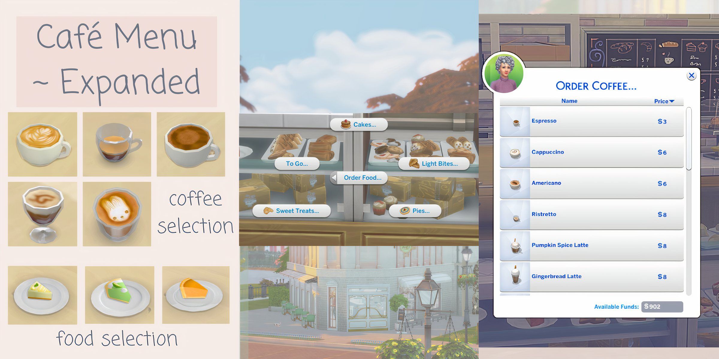 The Sims 4 - The new options for food and drink with the More Café Options mod