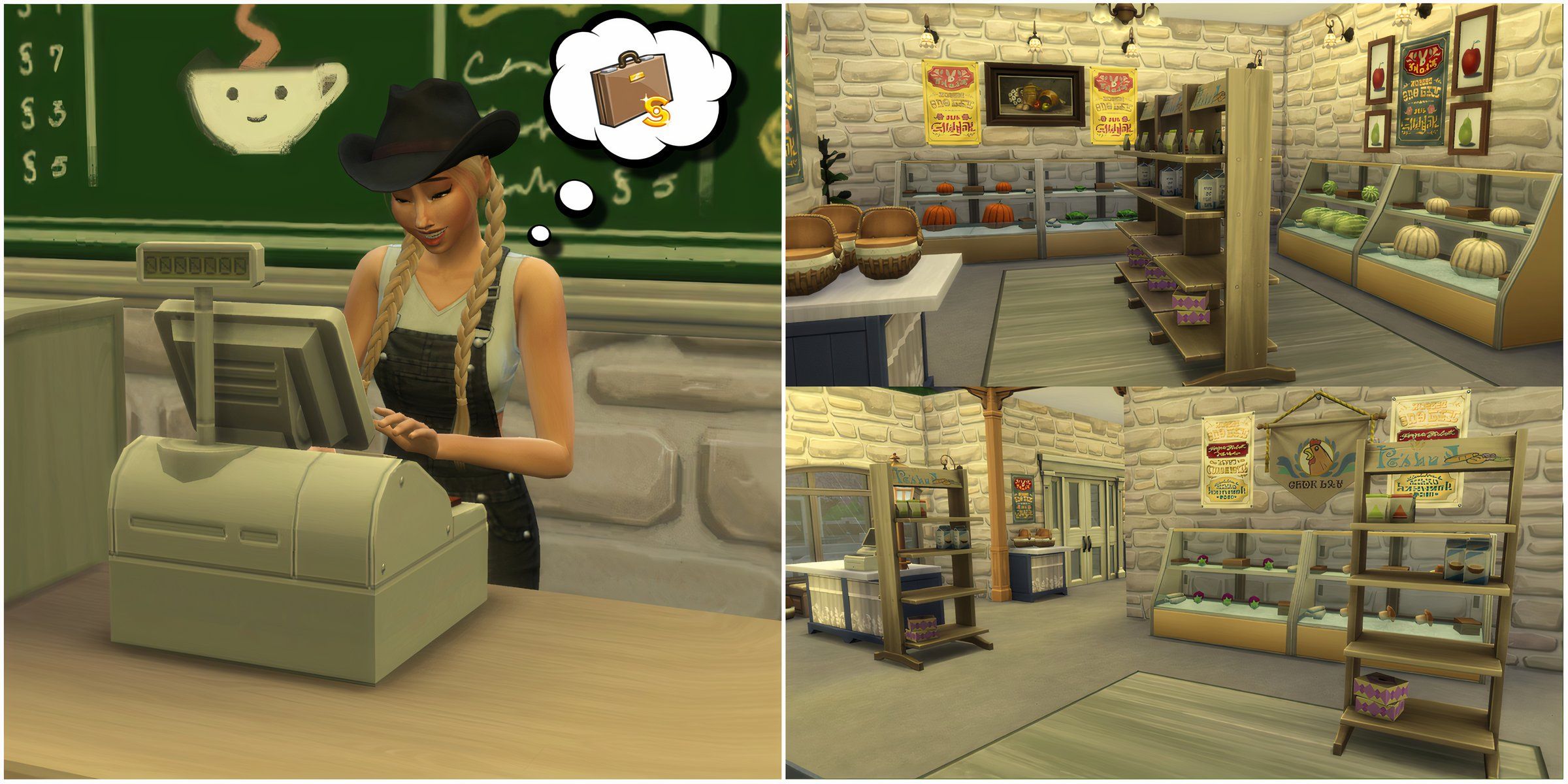 A Sim working at their retail store, completing the custom My Own Business Aspiration