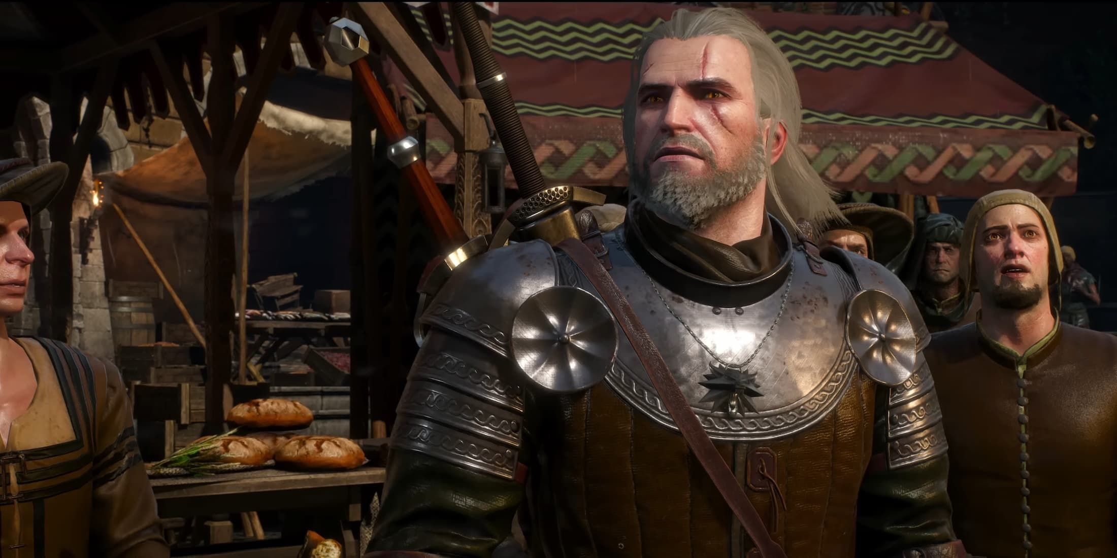 Geralt of Rivia during a Witcher 3 Wild Hunt cutscene