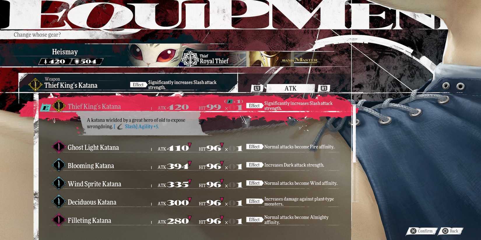 Thief King’s Katana weapon in Metaphor ReFantazio