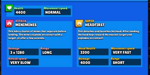 Tick stats on a blue background in Brawl Stars