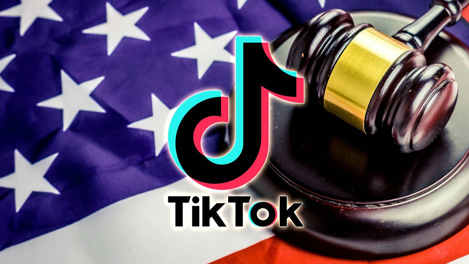 TikTok US flag judicial court hammer 2x1 composite