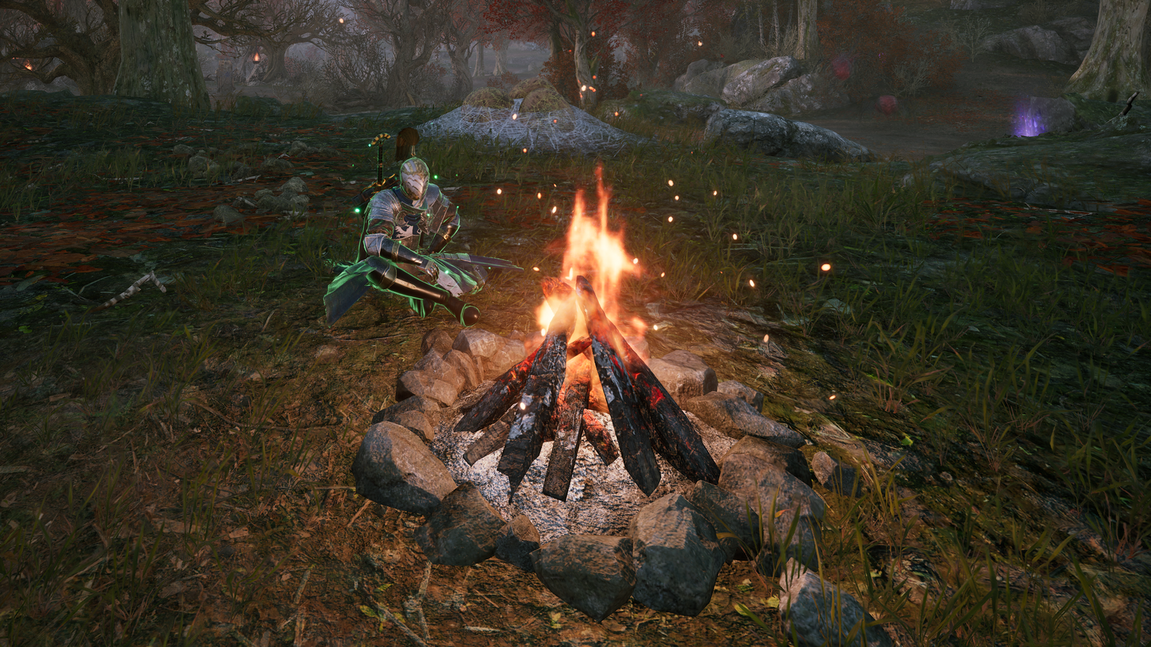 A bonfire in Carmine Forest in Throne and Liberty