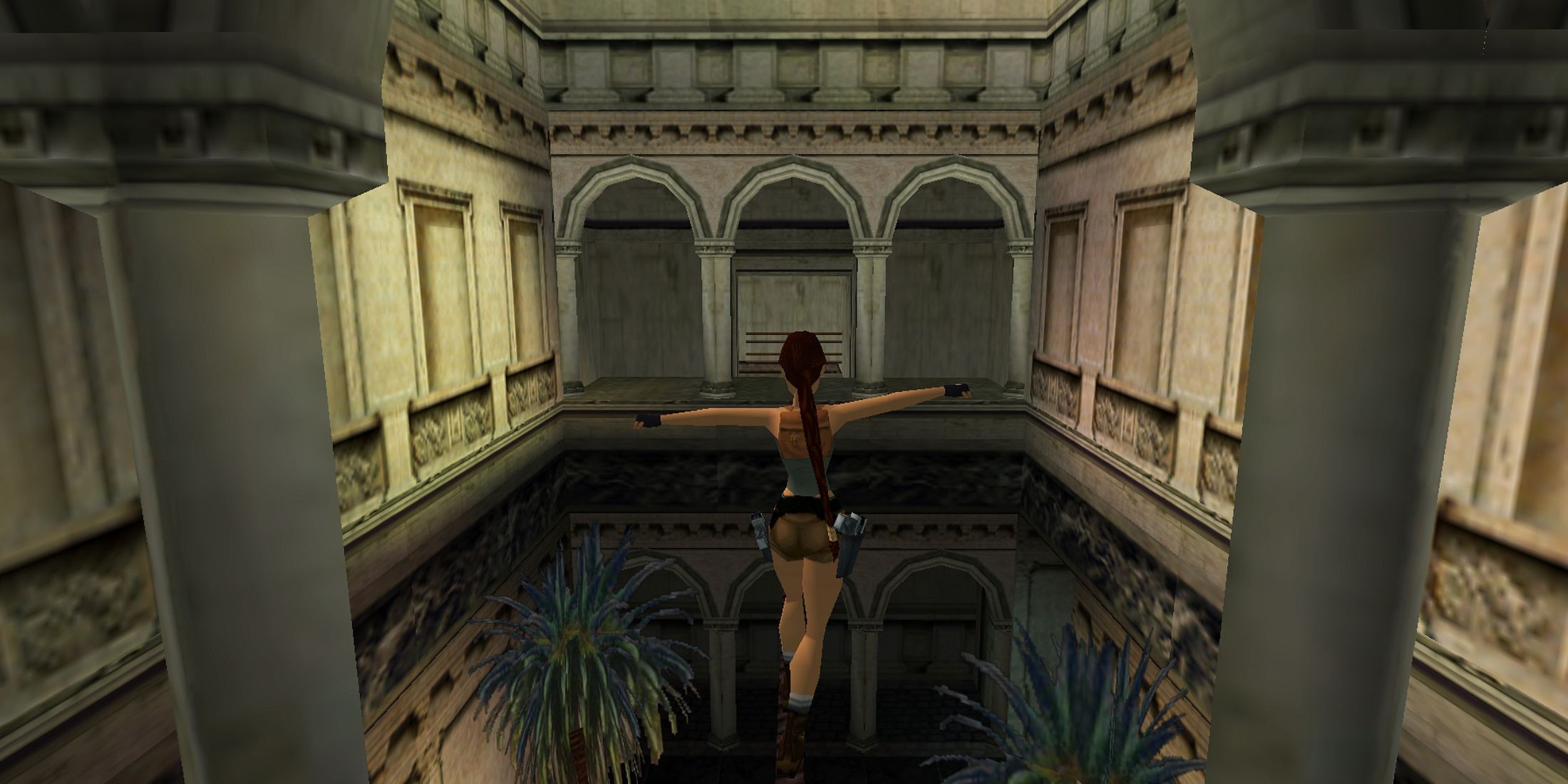 Tomb Raider Lara Croft walking on a tightrope