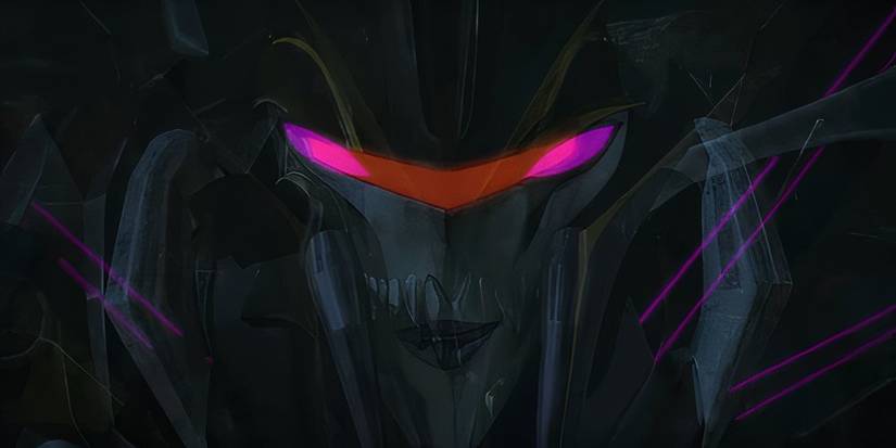 Airachnid's face superimposed over the Insecticon's. Image Source: Transformers Official YouTube