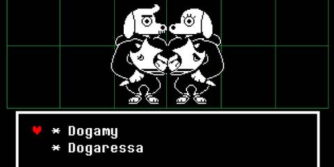 Undertale Dogamy and Dogaressa looking at each other