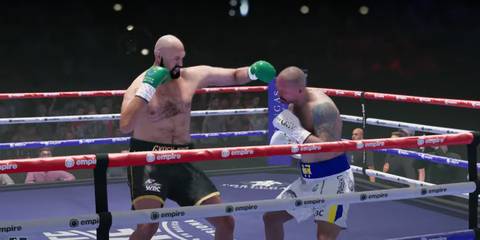 Undisputed Tyson Fury landing a left hook