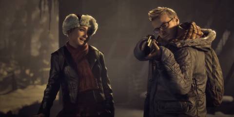 Until Dawn - Sam and Chris stood at the shooting range while Chris aims a rifle