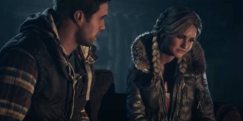 Mike and Jess inside the cabin in Until Dawn